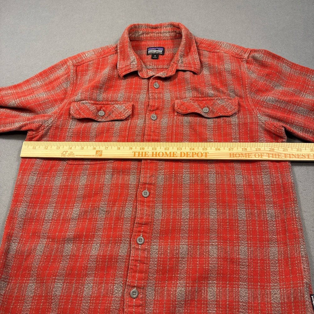Patagonia Shirt Women MED Organic Fjord Flannel Work Casual FLAP POCKETS RED GRY - Picture 7 of 9